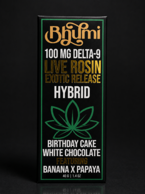 Bhumi Hybrid Live Rosin Chocolate Bar – Birthday Cake White Chocolate (100mg Delta-9 THC)