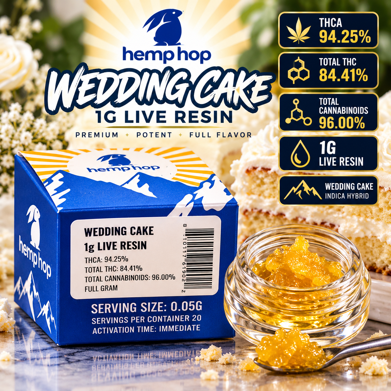 Hemp hop live resin 1g Wedding cake